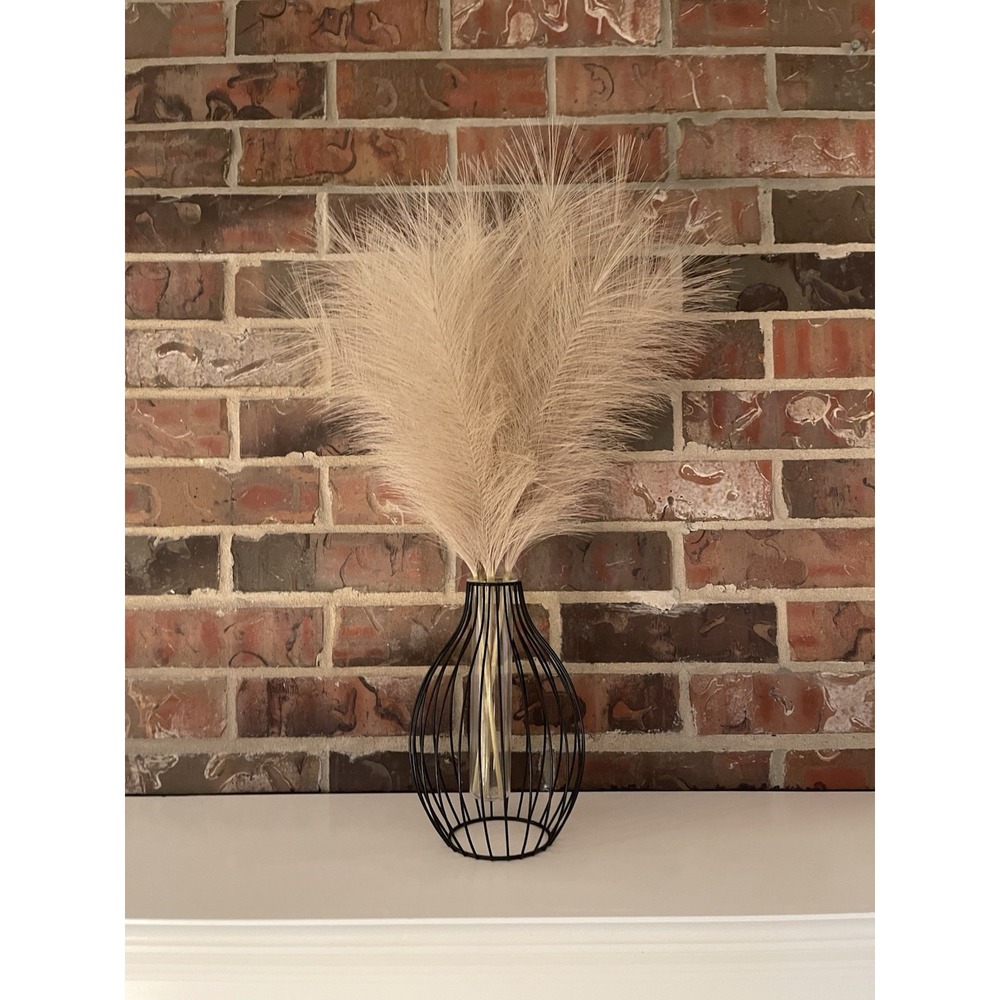 STATEMENT OUTLINE VASE - BLACK METAL CLEAR GLASS‎ FLOATING ILLUSION PAMPAS GRASS